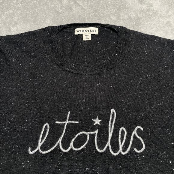 Whistles Sweater Womens 6 Black Etoiles Metallic Shiny Soft Cozy Crewneck - Picture 7 of 9